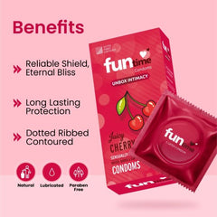 Leeford Funtime Juicy Cherry Flavored Lubricated Dotted,Ribbed And Contoured Condom 10 Count