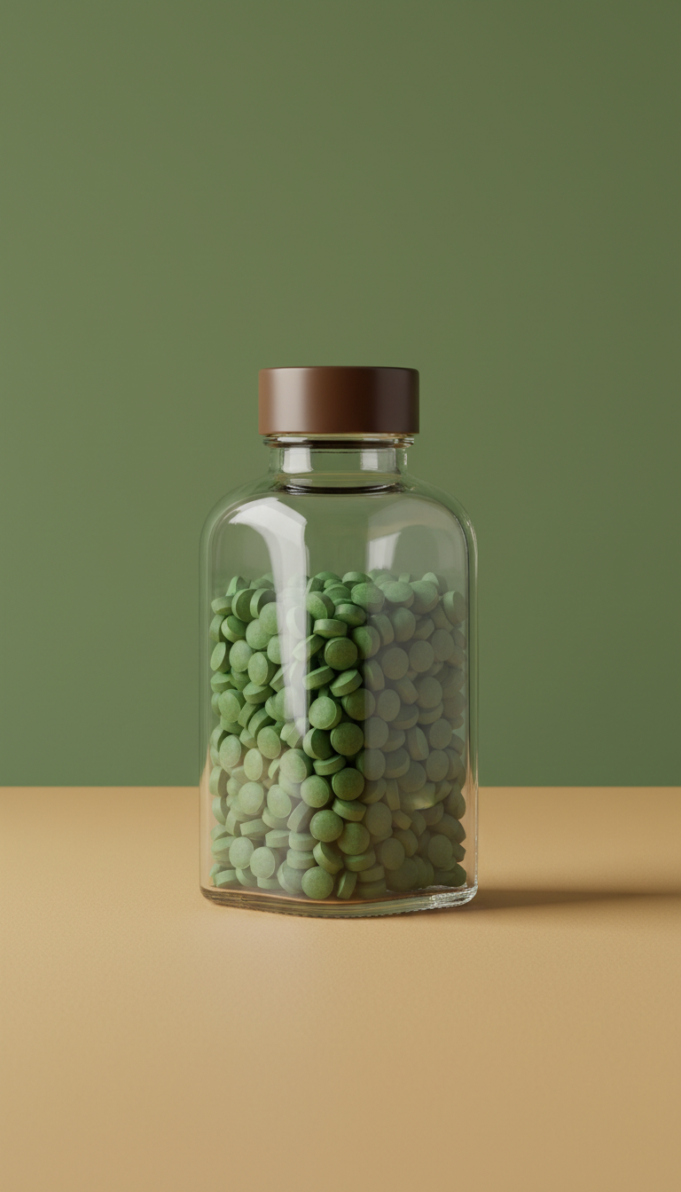 Herbal Tablets in Glass Bottle