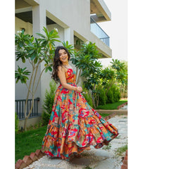 Bollywood Women Indian Ethnic Party Wear Pure Soft Chinnon Maxi Dress