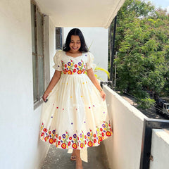 Bollywood Women Indian Ethnic Party Wear Pure Soft Maska Cotton Print Maxi Dress