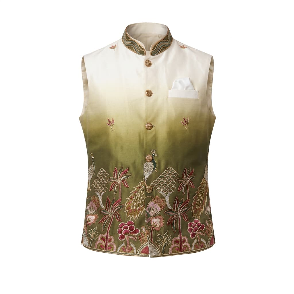 Shaded Peacock Designer Koti / Kurta / Pyjama