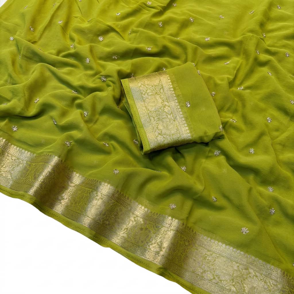Shreyansh Chiffon Beads Partywear Saree with Jacquard Border