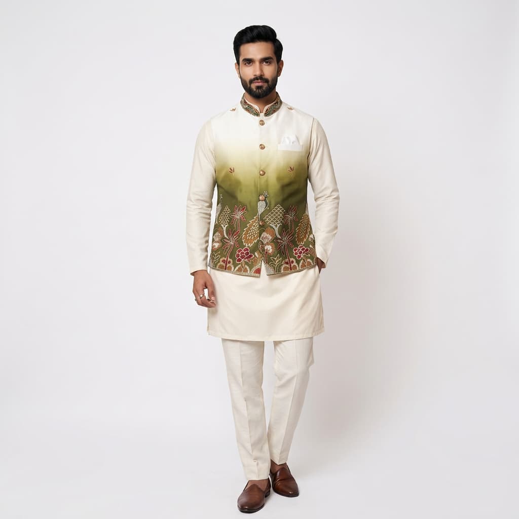 Shaded Peacock Designer Koti / Kurta / Pyjama