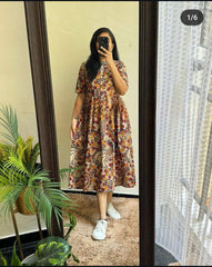 Bollywood Indian Pakistani Ethnic Party Wear Women Soft Pure Soft Cotton Kalamkari print Maxi Dress