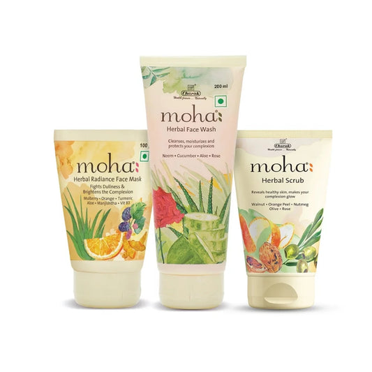 Moha Cosmetics Skin Care Face Mask,Face Wash & Scrub Regime Kit Trio Combo