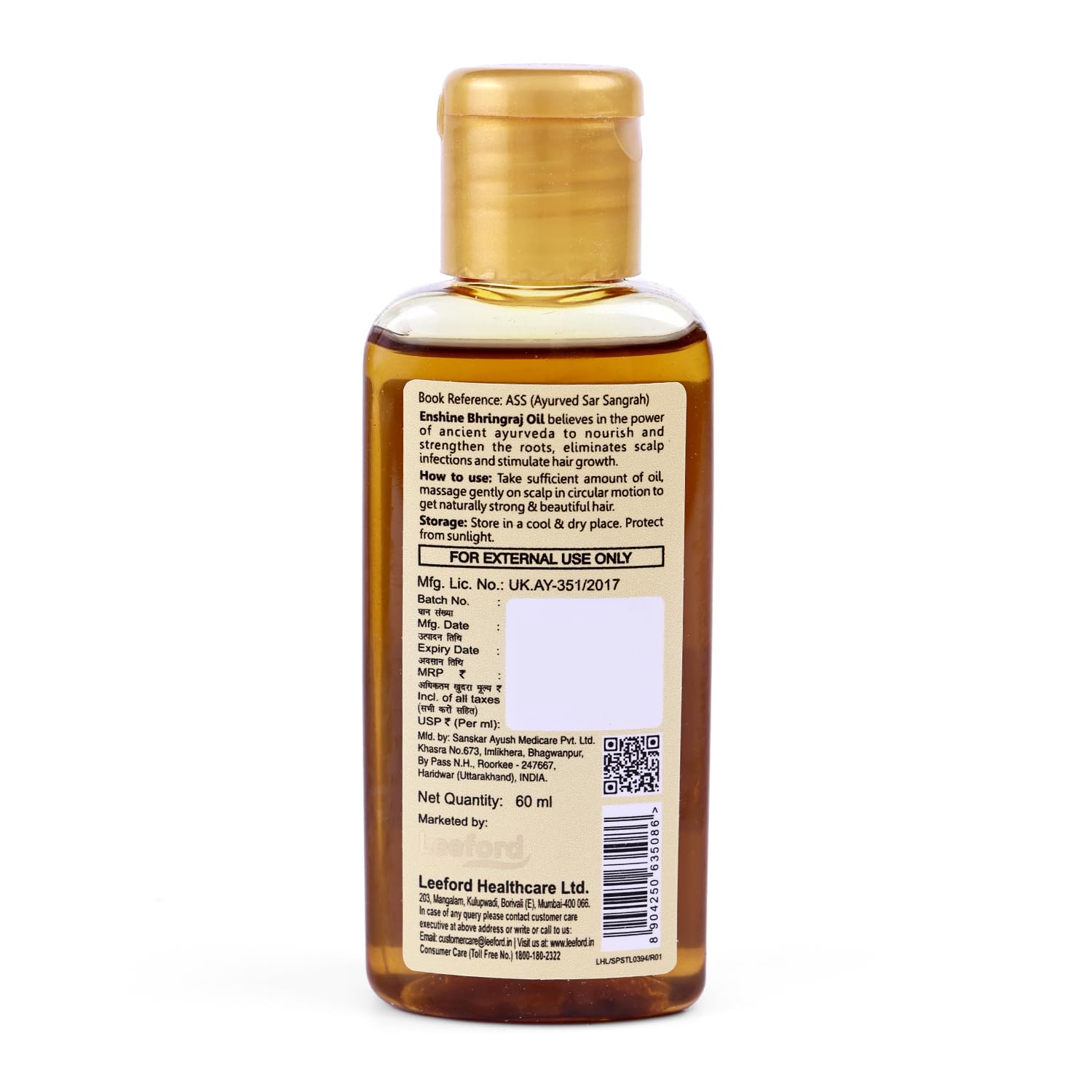 Leeford 100% Ayurvedic Enshine Bhringraj Hair Oil 3 X 60ml