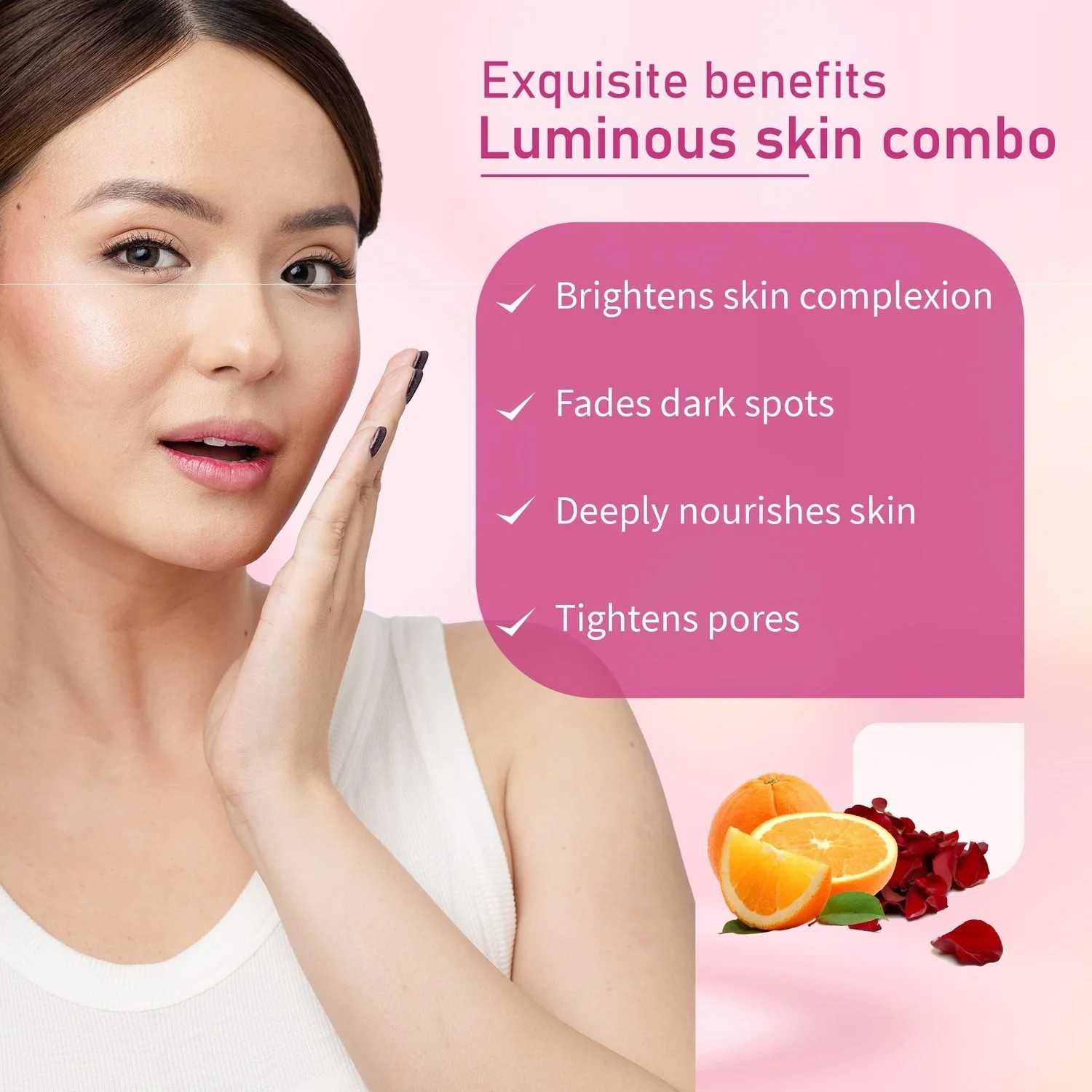 Aimil Ayouthveda Cosmetics Luminous Skin Combo Vitamin C Face Pack Powder 10g × 8 Gulab Jal 100ml