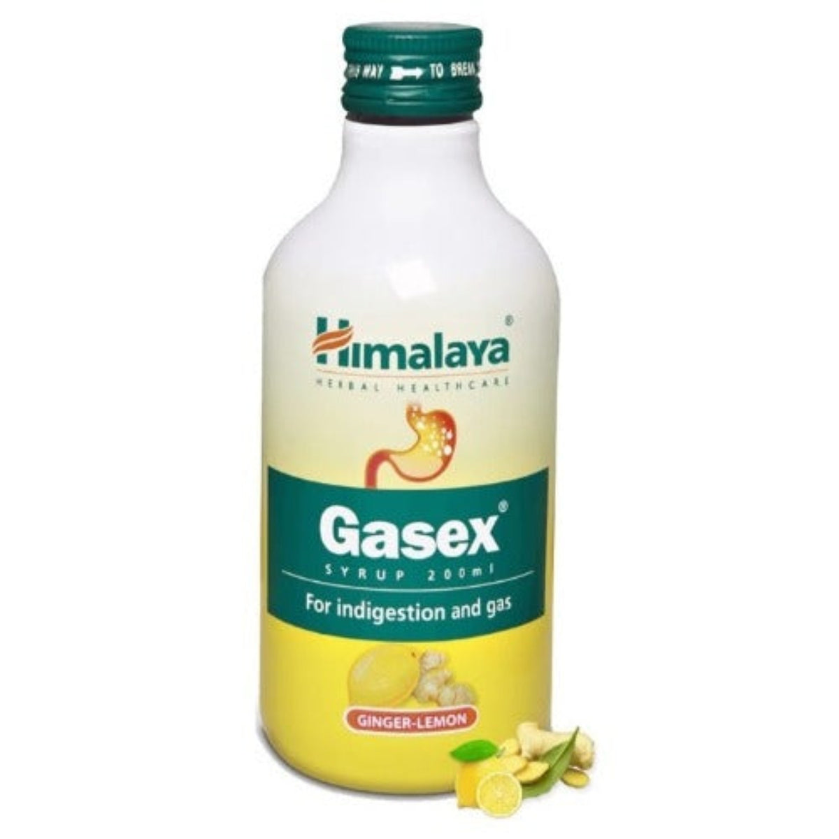Himalaya Herbal Ayurvedic Gasex Сироп с имбирем, лимоном и элаичи, улучшающий пищеварение, 200 мл