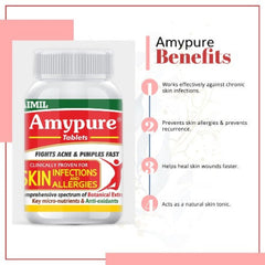 Aimil Ayurvedische Amypure-Blutreinigungstabletten für pickelfreie und strahlende Haut, Tabletten und Sirup