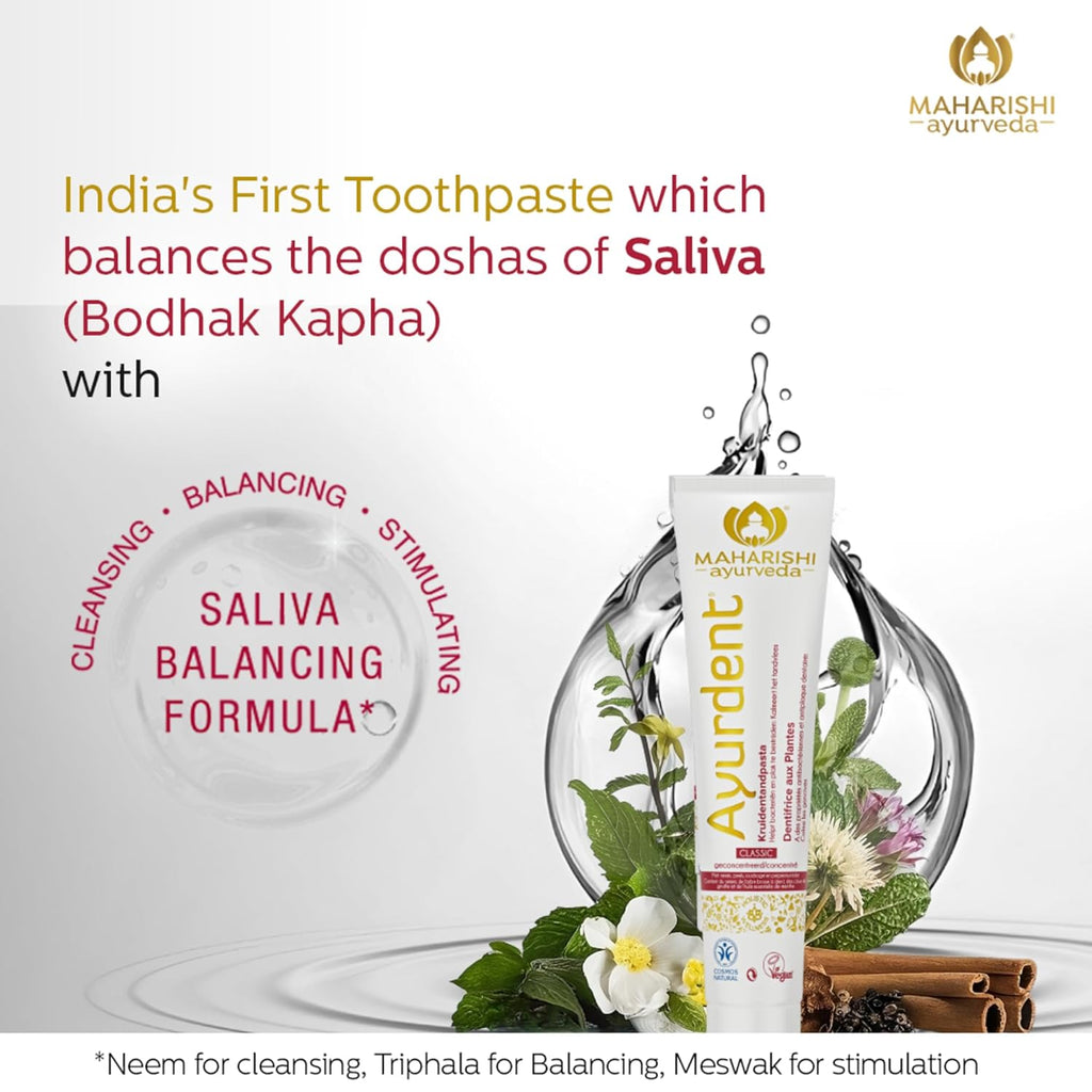 Maharishi Ayurveda Ayurdent Classic Toothpaste with 1 Pack Free Copper Tongue Cleaner Saliva Balancing Formula 75ml