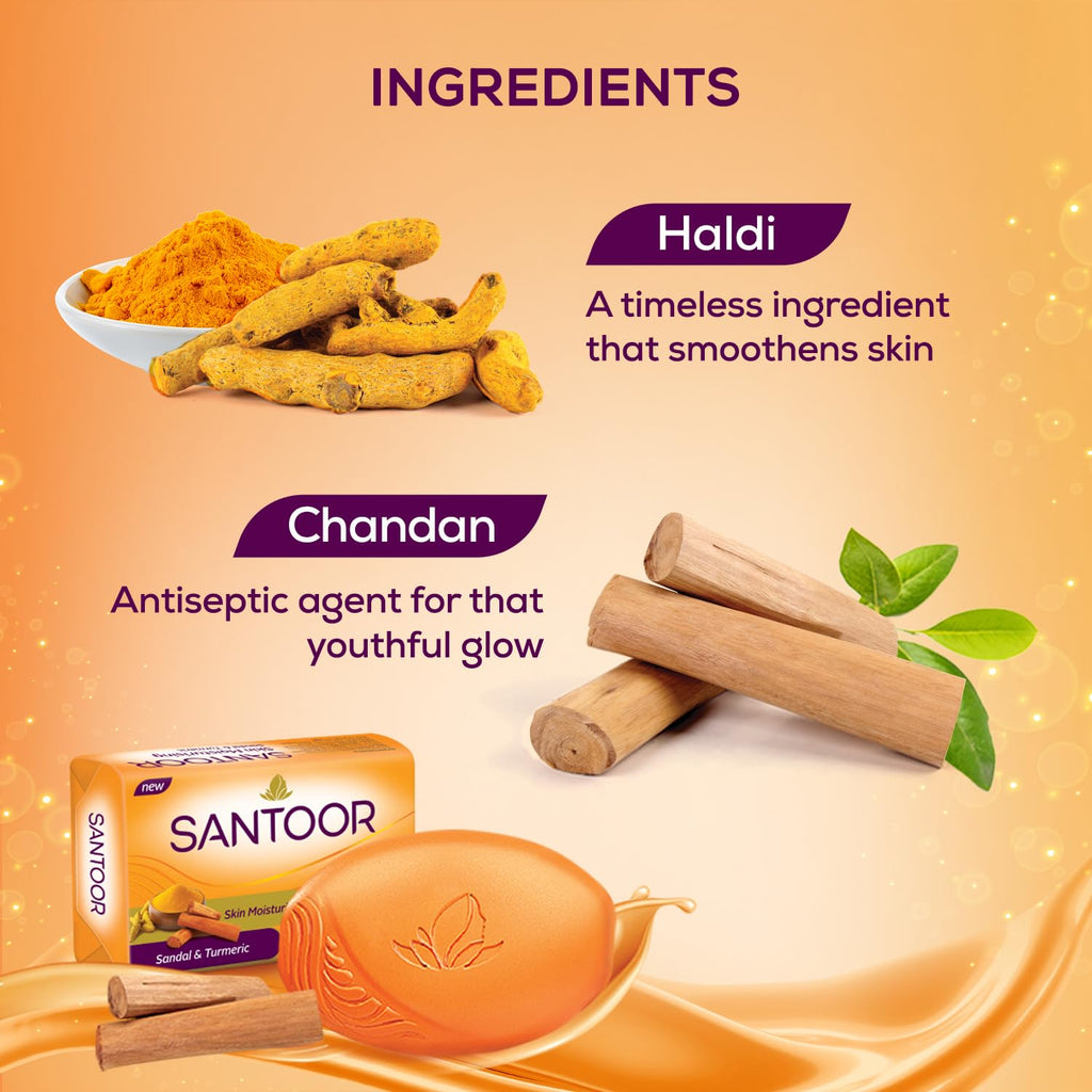 Santoor Soap with Sandal And Turmeric  Pack of 4 soaps (125g each)