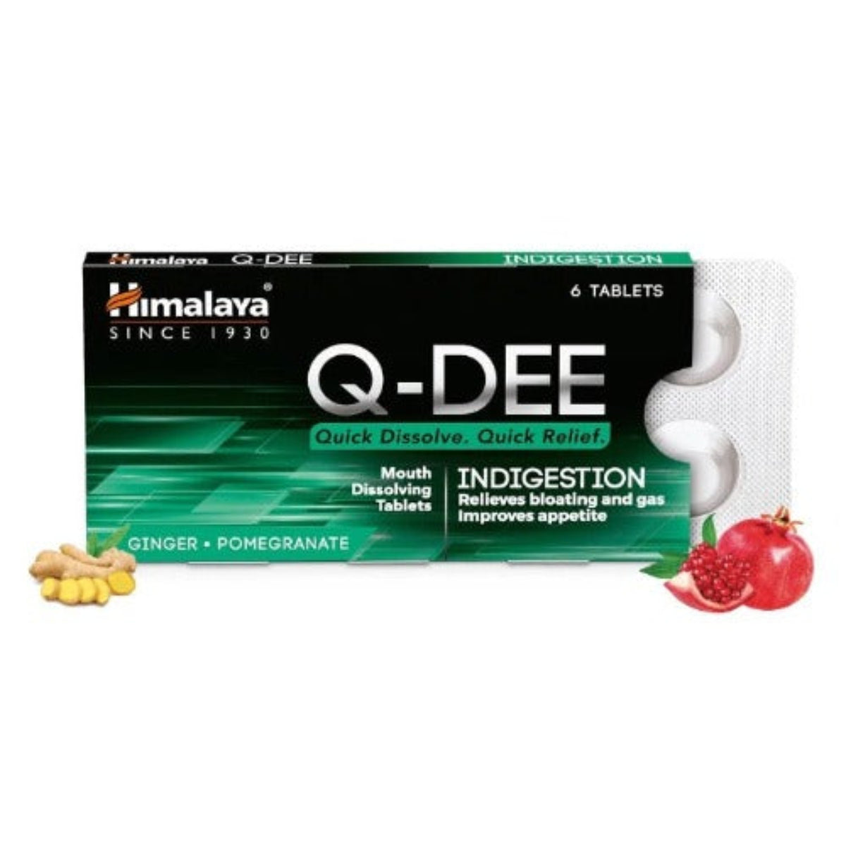 Himalaya Herbal Ayurvedic Q-DEE Indigestion Quick Dissolve, Quick Relief Relieves Symptoms Of Indigestion On-The-Go 6 Tablets