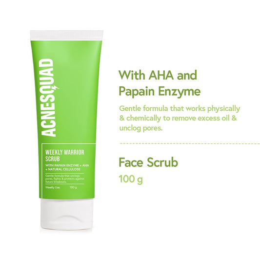 Acne Squad Weekly Warrior Scrub With Papain Enzyme + AHA + Natural Cellulose Cream 100g