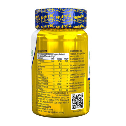 Patanjali Nutrela Organic Omega 3,6,7 & 9 For Heart,Skin,Eyes & Brain 60 Capsules