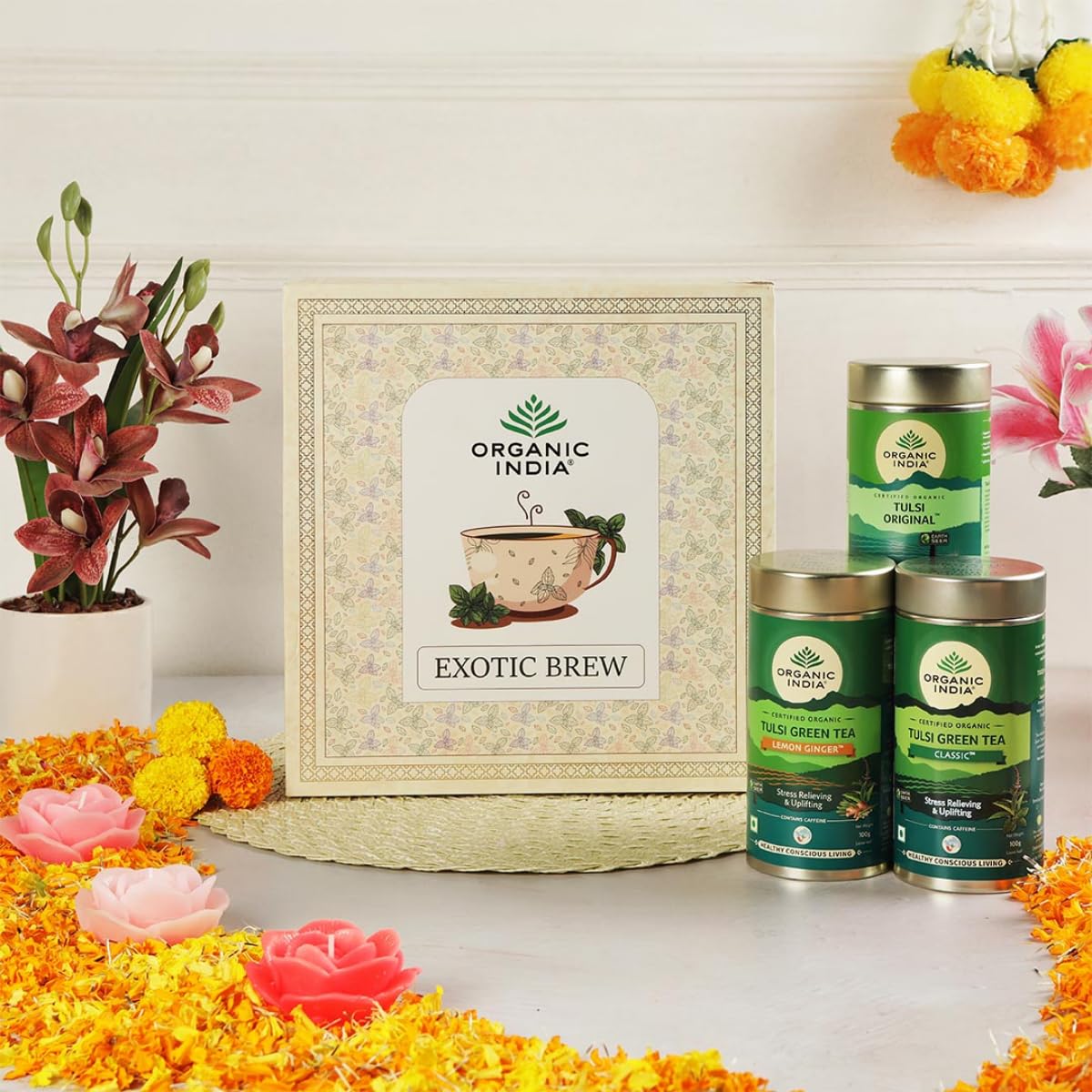 Organic India Exotic Brew Gift Box with Tea Infuser 3 X 100g
