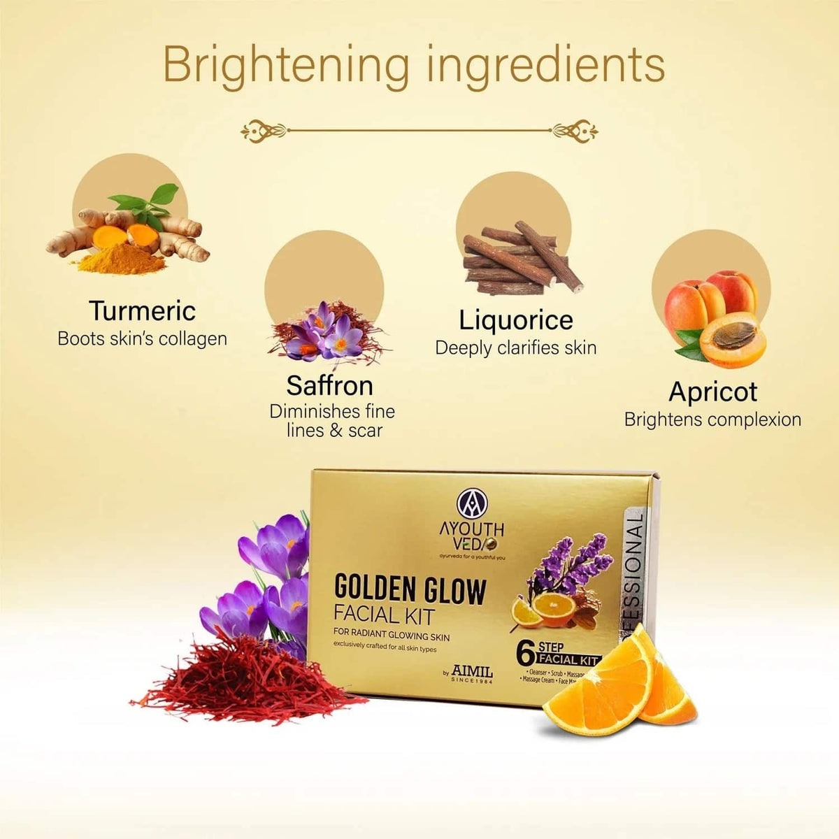 Ayouthveda Golden Glow Ayurvedic Facial Kit – 6-Step Skincare Regimen