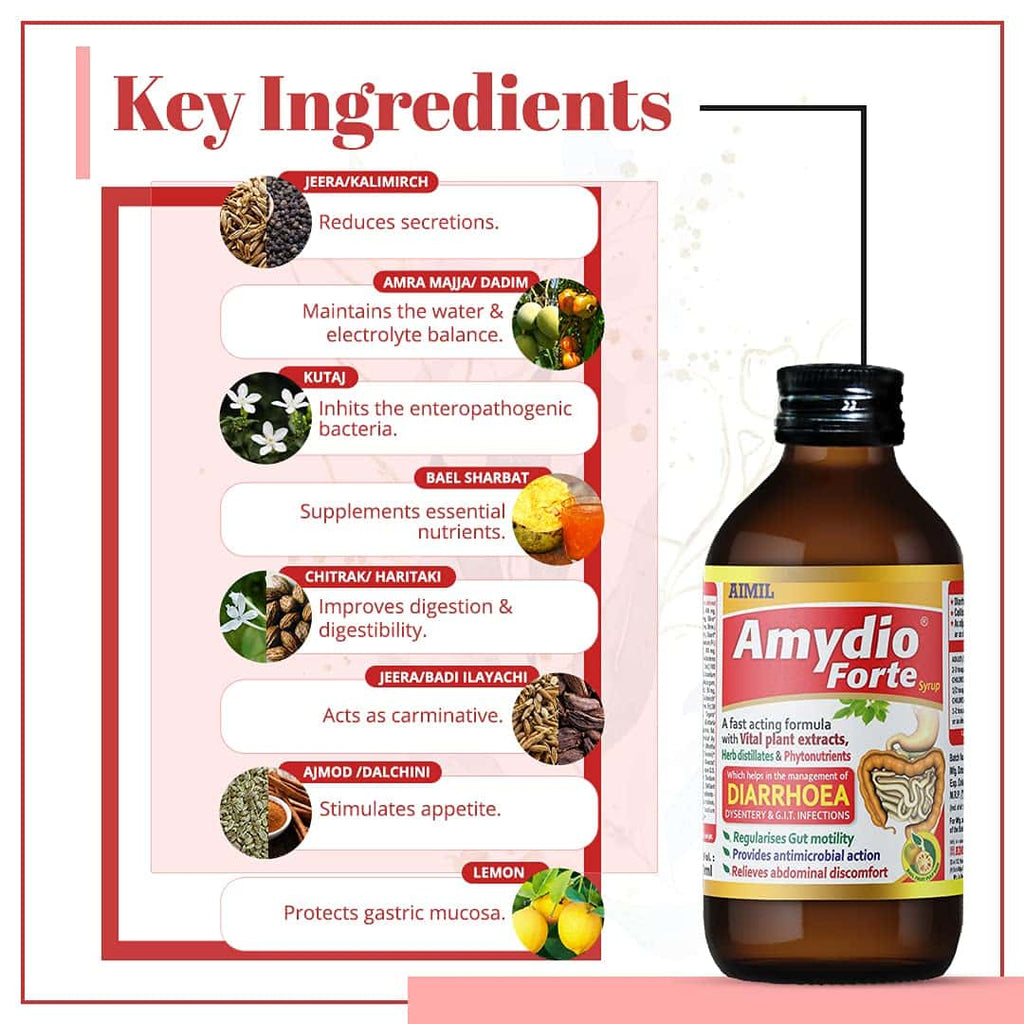 Aimil Amydio Forte Ayurvedic Diarrhoea & Dysentery Syrup – 100ml