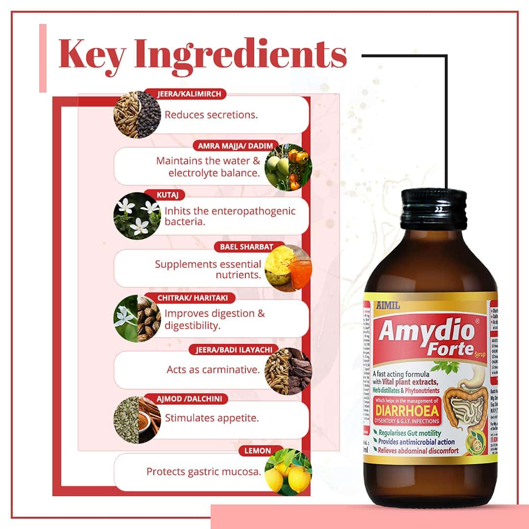 Aimil Amydio Forte Ayurvedic Diarrhoea & Dysentery Syrup – 100ml