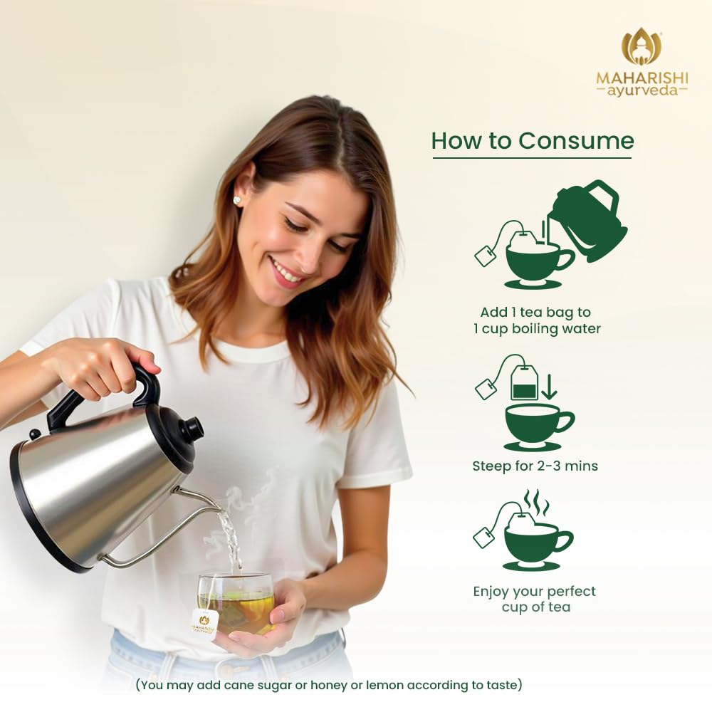 Maharishi Tulsi Green Tea Lemon Ginger Ayurvedic Stress Relief & Immunity 20 Tea Bag