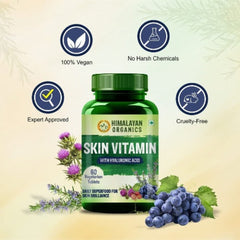 Витамины для кожи Himalayan Organics с гиалуроновой кислотой, экстрактом виноградных косточек и экстрактом кремнезема для сияния и увлажнения кожи, 60 вегетарианских таблеток