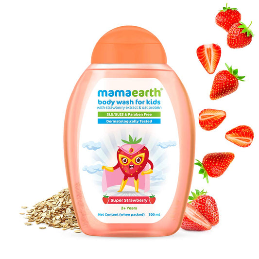 Mamaearth Super Strawberry Body Wash for Kids with Strawberry and Oat Protein 300ml