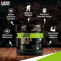 Leeford Megagrow BCAA Advance Supplement Powder Green Apple Flavor With Shaker 400g