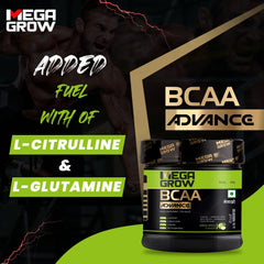 Leeford Megagrow BCAA Advance Supplement Powder Green Apple Flavor With Shaker 400g