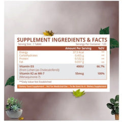 Himalayan Organics Vitamin D3 mit K2 als MK-7-Ergänzung, 120 vegetarische Tabletten