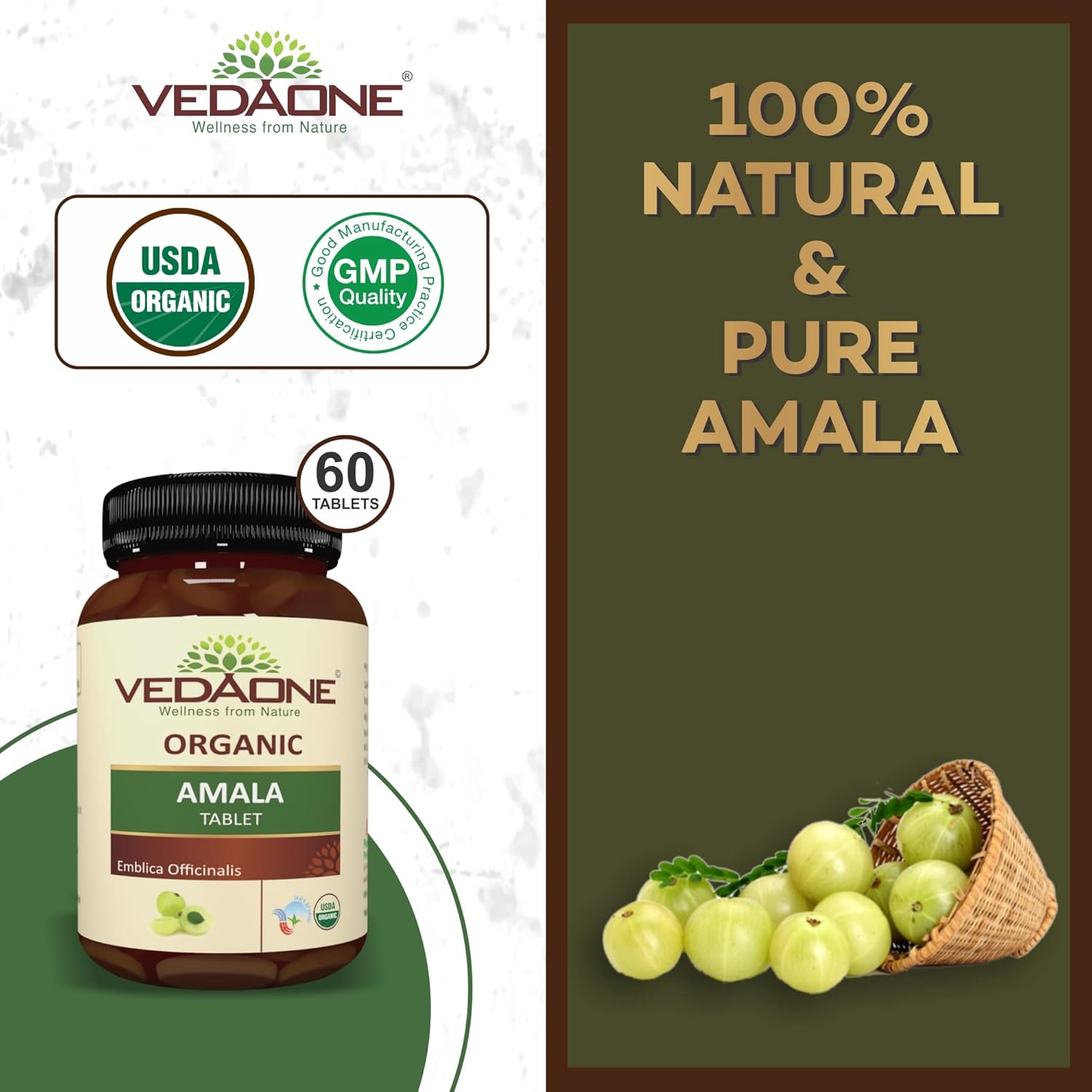 Vedaone Ayurvedic Organic Amala 750mg 60 Tablets