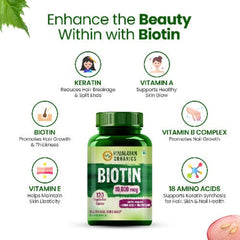 Himalayan Organics Биотин, 10 000 мкг, добавка с кератином, аминокислотами и мультивитаминами, 120 вегетарианских таблеток