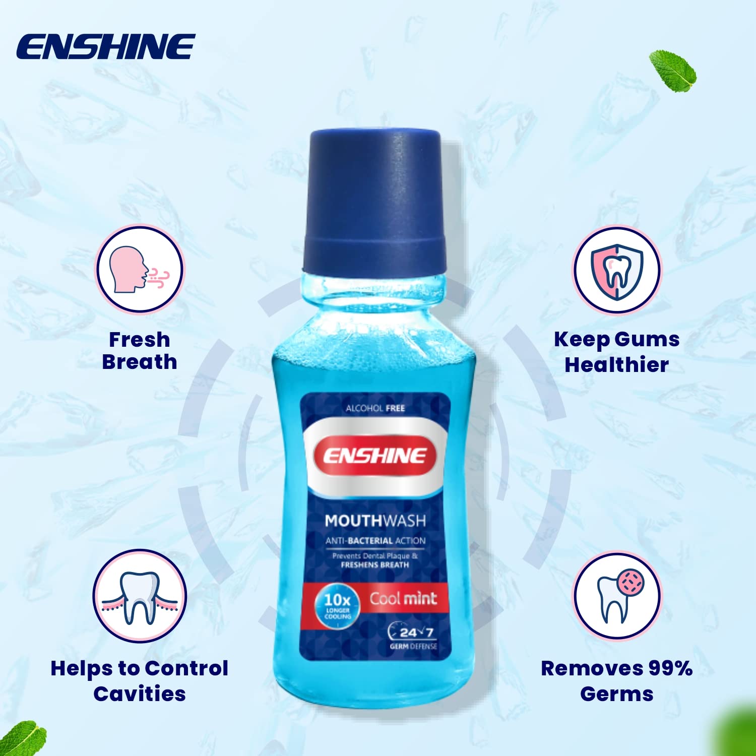 Leeford Enshine Cool Mint Antibakterielles flüssiges Mundwasser