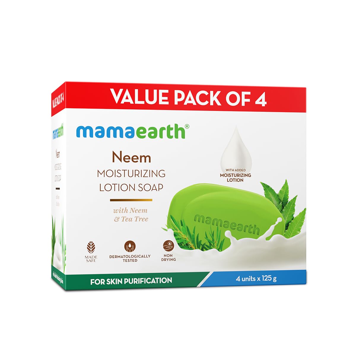 Mamaearth Neem Moisturizing Lotion Soap with Neem & Tea Tree 125g Pack Of 4