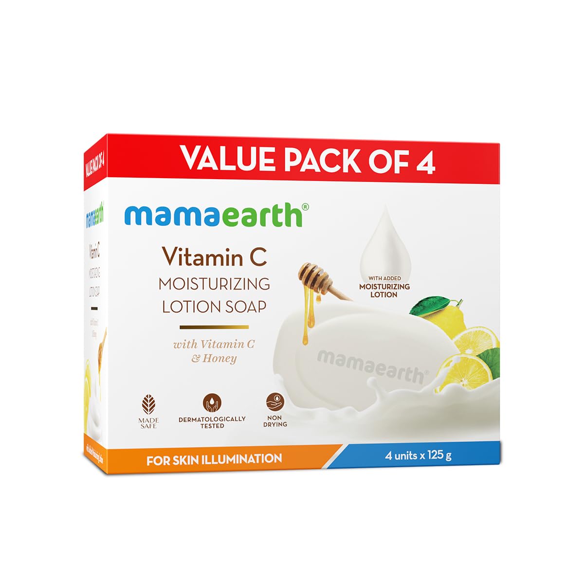 Mamaearth Vitamin C Moisturizing Lotion Soap with Vitamin C & Honey 125g Pack Of 4