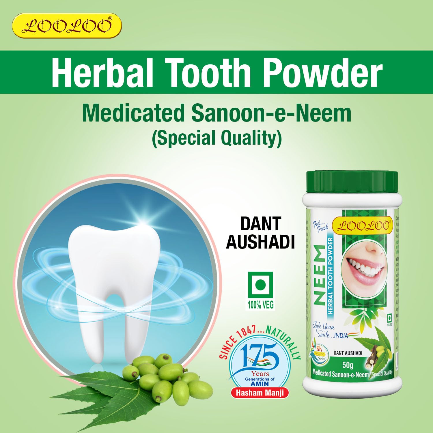 LooLoo Khojati Herbal Ayurvedic Medicated Tooth Neem and Laung Powder