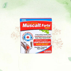 Aimil Ayurveda-Muscalt-Fort-Tabletten für das Wohlbefinden von Knochen und Gelenken reduzieren Schmerzen und Entzündungen. Fort-Tabletten, Ölspray und Sirup