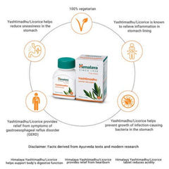 Himalaya Pure Herbs Желудочный оздоровительный травяной аюрведический препарат Яштимадху, снижающий кислотность, 60 таблеток