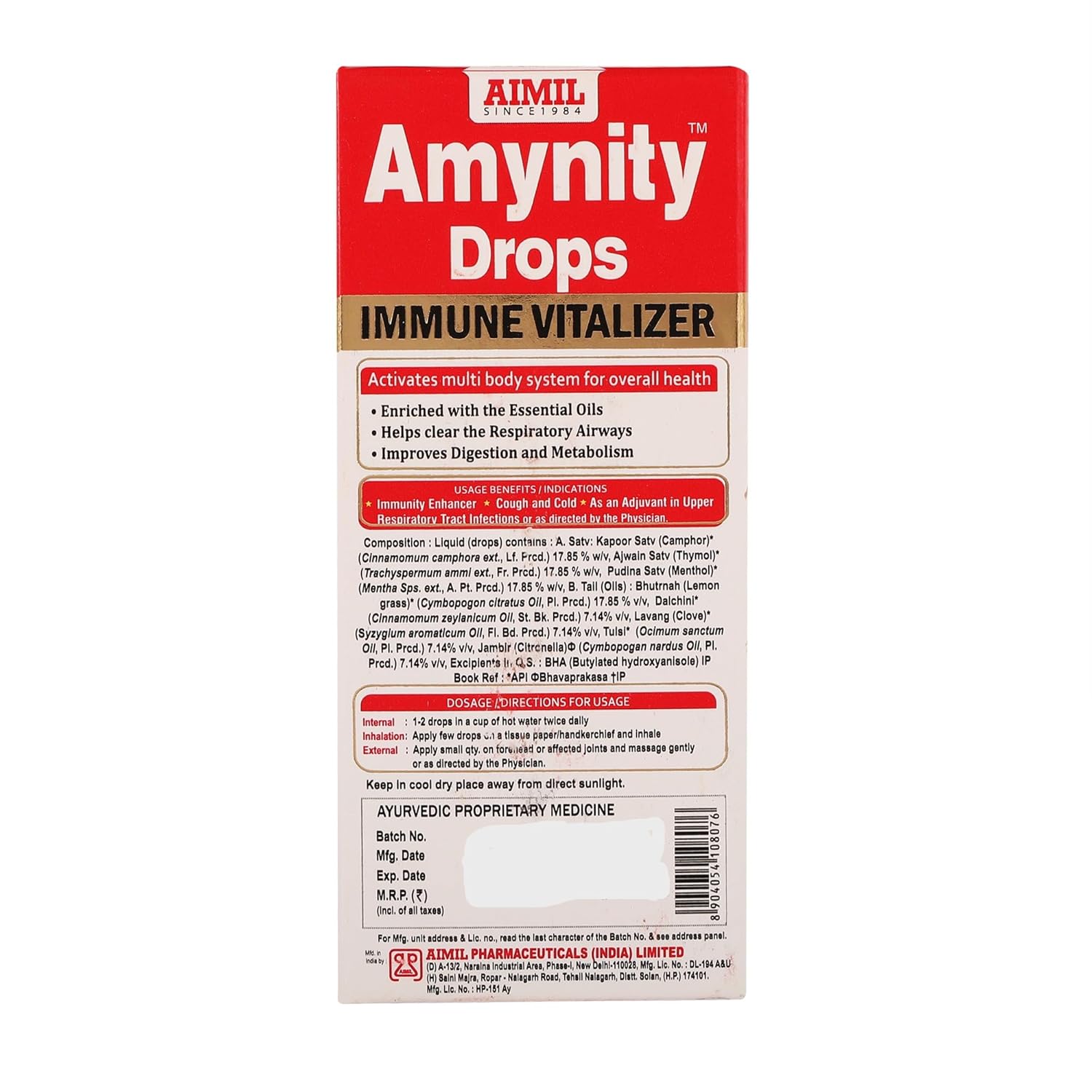 Aimil Ayurvedic Amynity Plus Immune Support Liquid Sugar Free & Drops