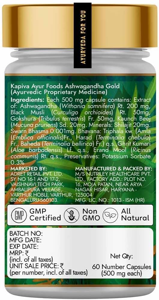 Kapiva Ayurvedic Ashwagandha Gold 60 Capsules