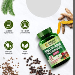 Himalayan Organics Multivitamin mit Probiotika für Frauen, 120 vegetarische Tabletten (60 + natürliche Extrakte, essentielle Vitamine und Mineralien, Vitamin D3, B12, Kalzium, Curcumin und Biotin)
