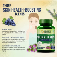 Витамины для кожи Himalayan Organics с гиалуроновой кислотой, экстрактом виноградных косточек и экстрактом кремнезема для сияния и увлажнения кожи, 60 вегетарианских таблеток
