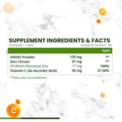 Himalayan Organics Zinkcitrat mit Vitamin C und Alfalfa unterstützt ein gesundes Immunsystem, 120 vegetarische Tabletten