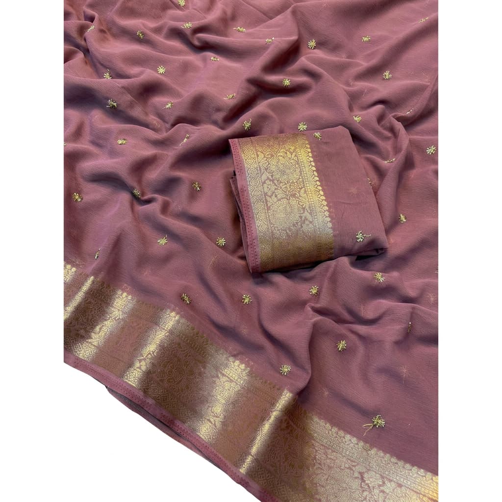 Shreyansh Chiffon Beads Partywear Saree with Jacquard Border