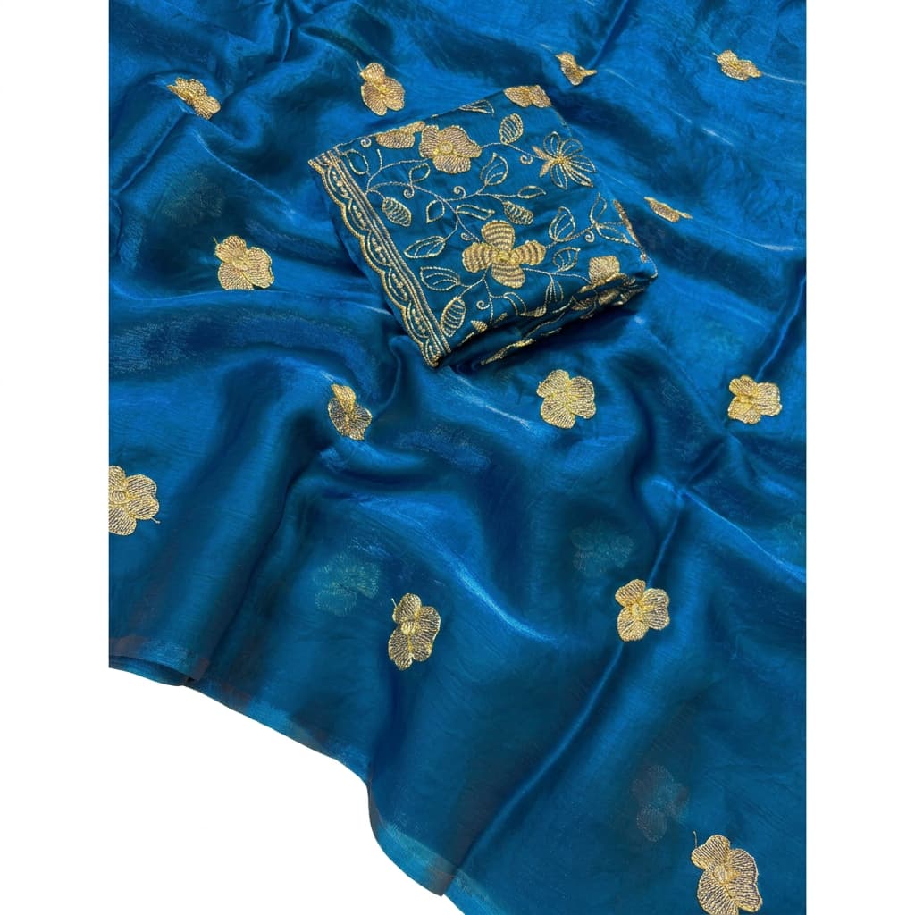 Shree Fendy Flower Two-Tone Space Silk Partywear Saree with Handwork Blouse