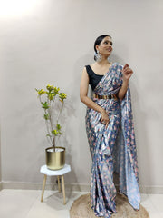 Bollywood Indian Pakistani Ethnic Party Wear Women Soft Pure Lycra Silk With Digital Print Foil Work Saree/Sari