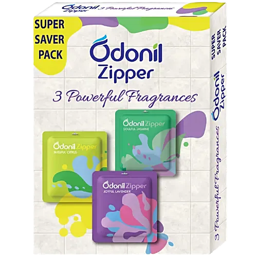 Odonil Zipper Air Freshener Joyful Lavender,Soulful Jasmine & Blissful Citrus 30 g (3 X 10g)