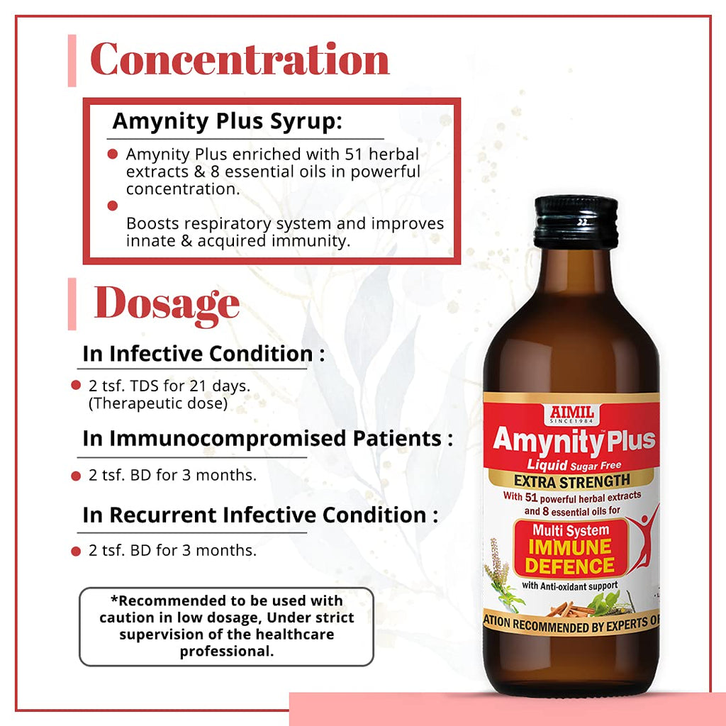 Aimil Ayurvedic Amynity Plus Immune Support Liquid Sugar Free & Drops