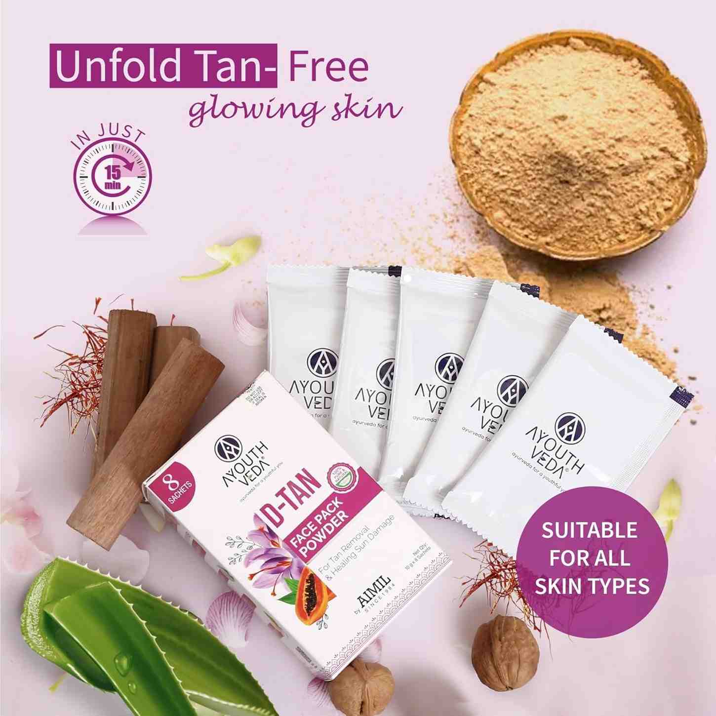 Aimil Ayouthveda Cosmetics D Tan Face Pack Powder 80gm (10gX8 Sachets)