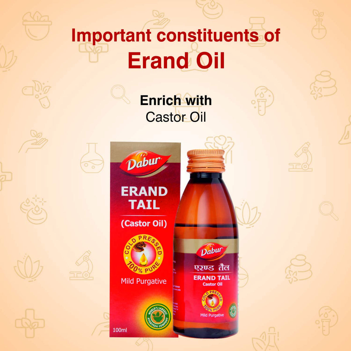 Dabur Ayurvedic Erand Tail Pure Cold Pressed Castor Oil 50ml & 100ml