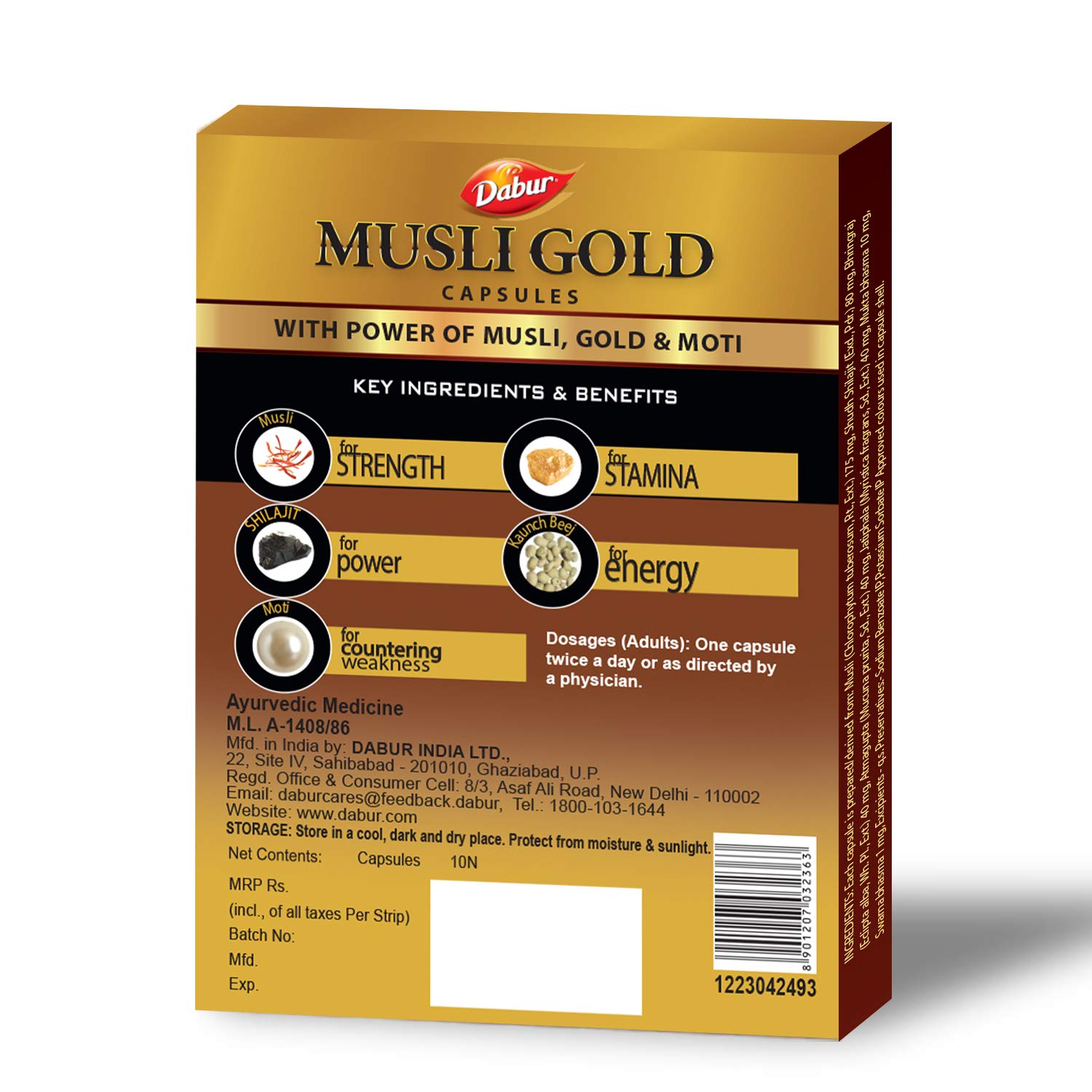 Dabur Ayurvedic Musli Gold Strength,Stamina & Power 10 Capsules