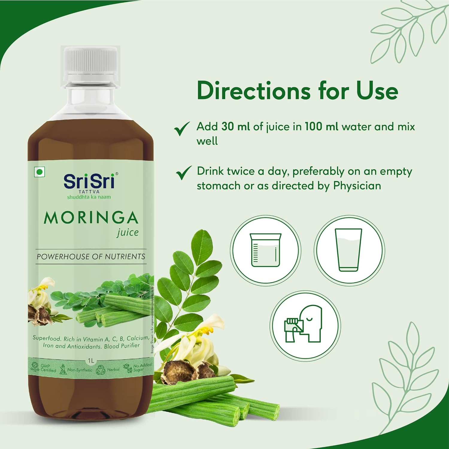 Sri Sri Tattva Ayurvedic Moringa Juice Powerhouse of Nutrients Liquid 1 Litre